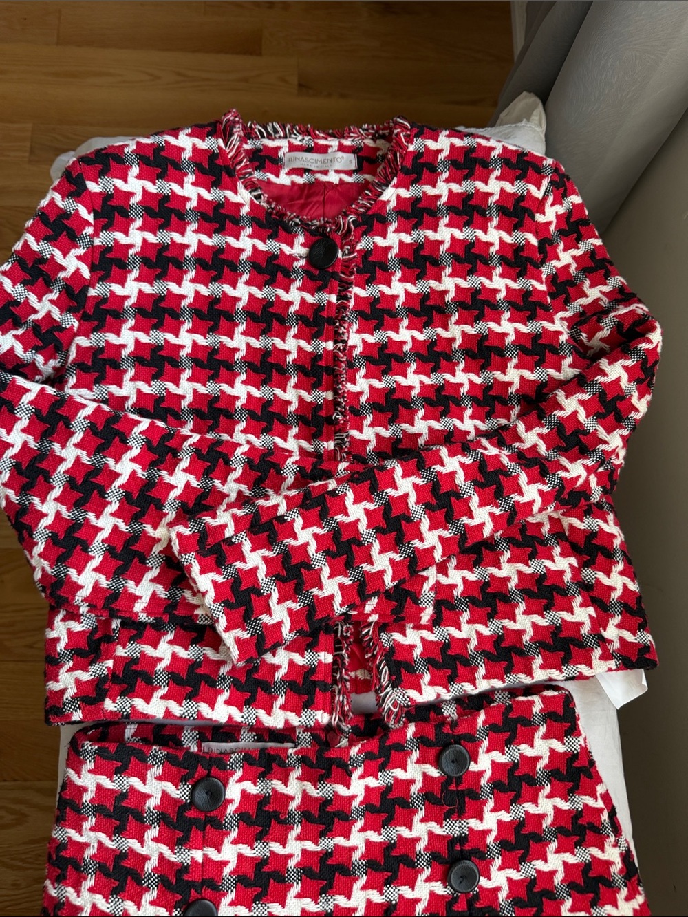 Rinascimento Red, Black & White Textured Houndstooth Top - Picture 3 of 9